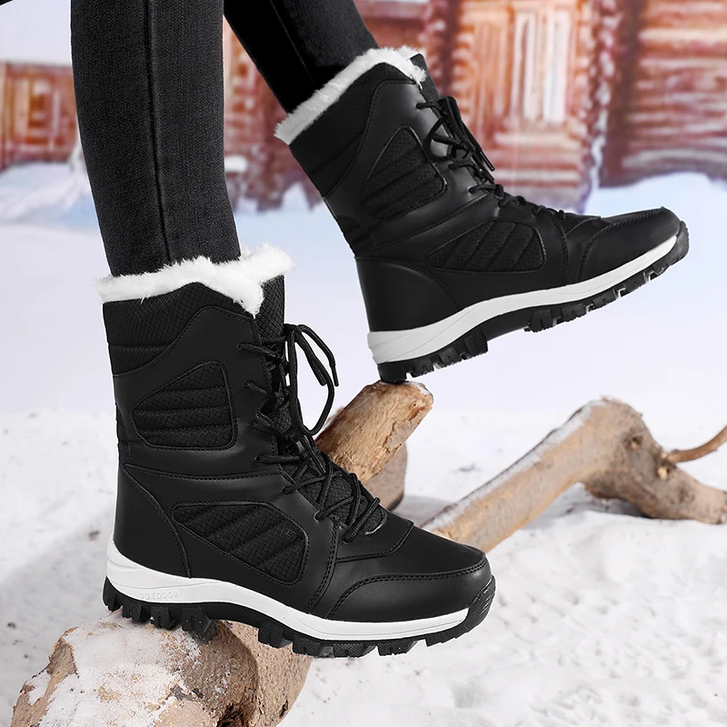 

Winter High Top Snow Boots For Women Outdoor Casual Shoes Waterproof Warm Faux Fur Lined Cotton Boots Slip Resistant