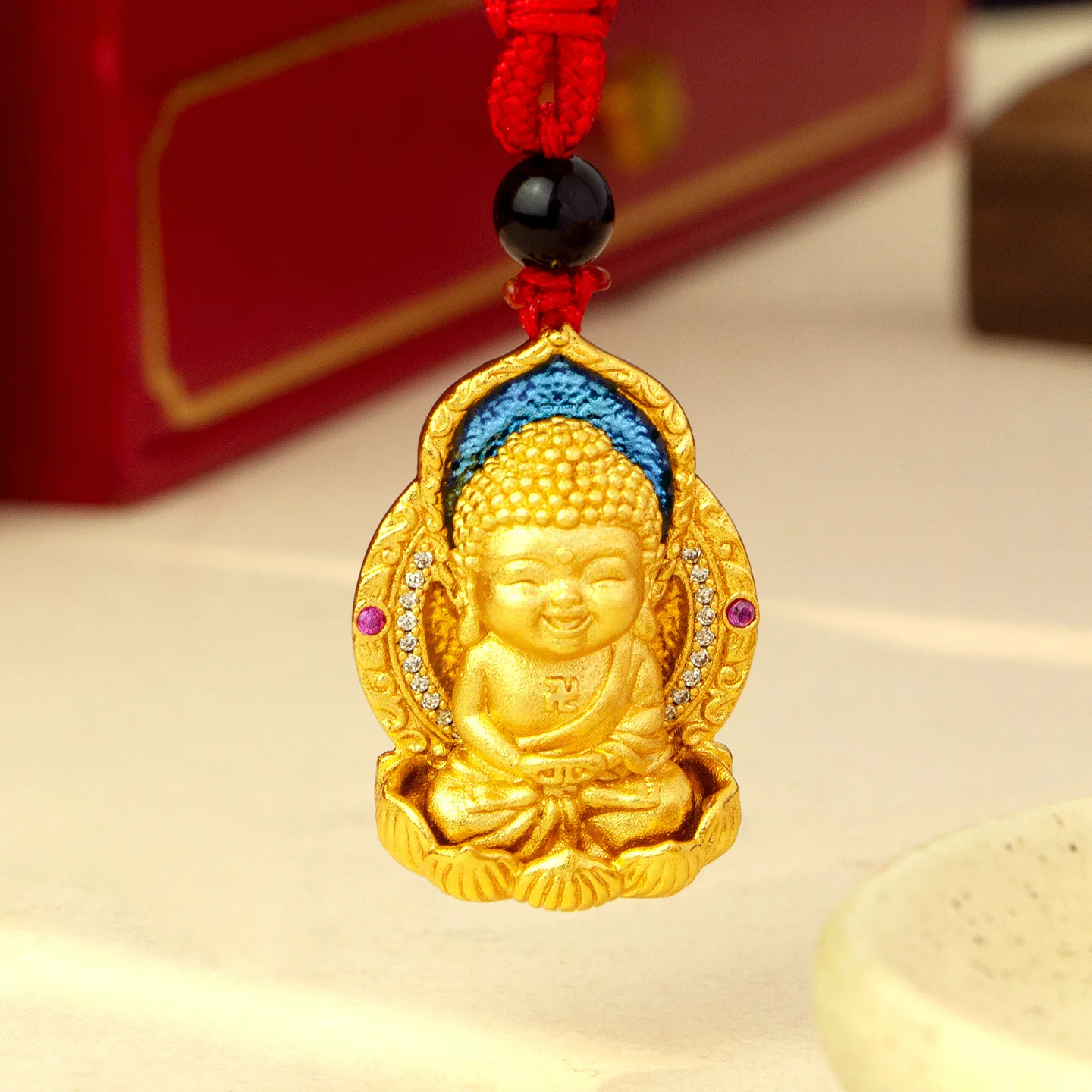 

Золотой кулон с изображением Будды-младенца, инкрустированный эмалью, из настоящего золота 9999 пробы (24K), в старинном стиле, модное женское ожерелье.