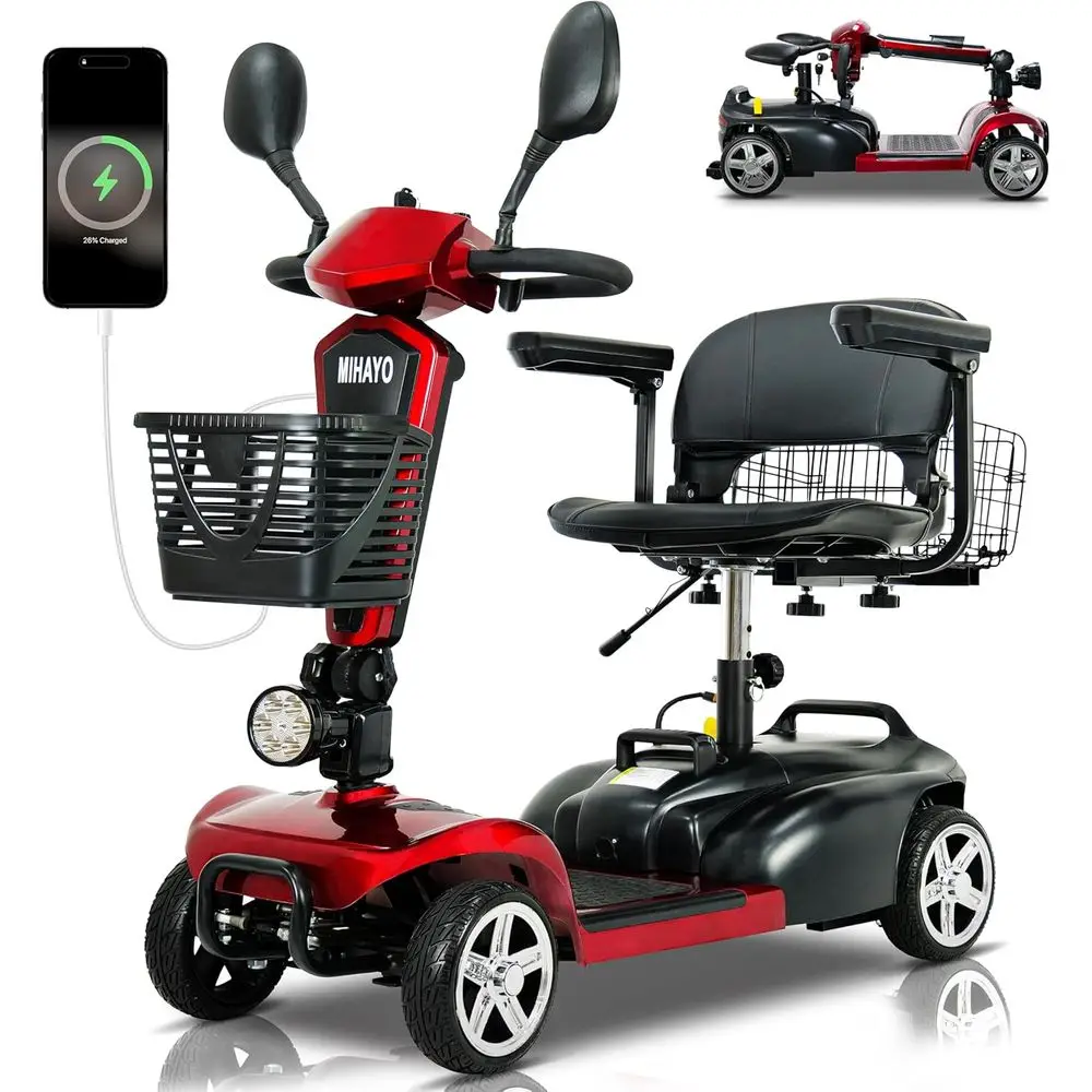 

4 Wheel Mobility Scooter or Seni&Adults- 45 Miles Range, oldable Powered Electric Wheelchair Device w/1080WH Battery,Customized