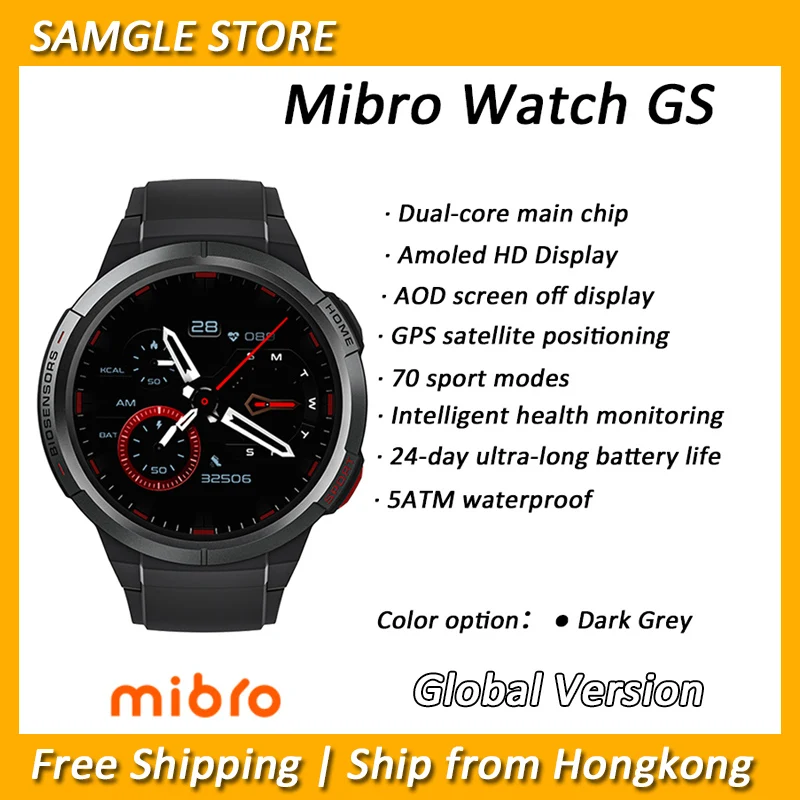 Mibro GS Smartwatch GPS Positioning 460mAh Battery AOD 1.43Inch AMOLED HD Screen 5ATM Waterproof Sport Men Women Smart Watch