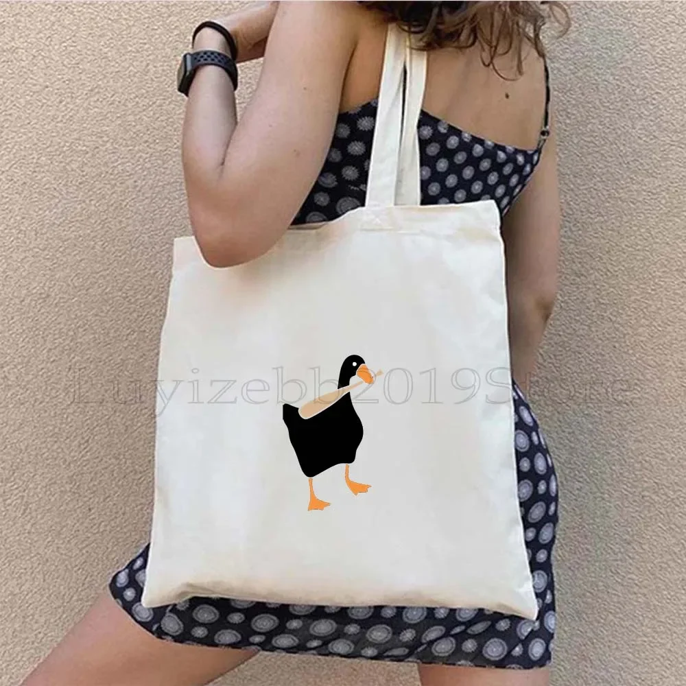 Funny Honk Untitled Goose Game Lovely Meme Judgmental Duck Cute Cartoon Animal Canvas Tote Bag Harajuku Shopper Cotton Handbag