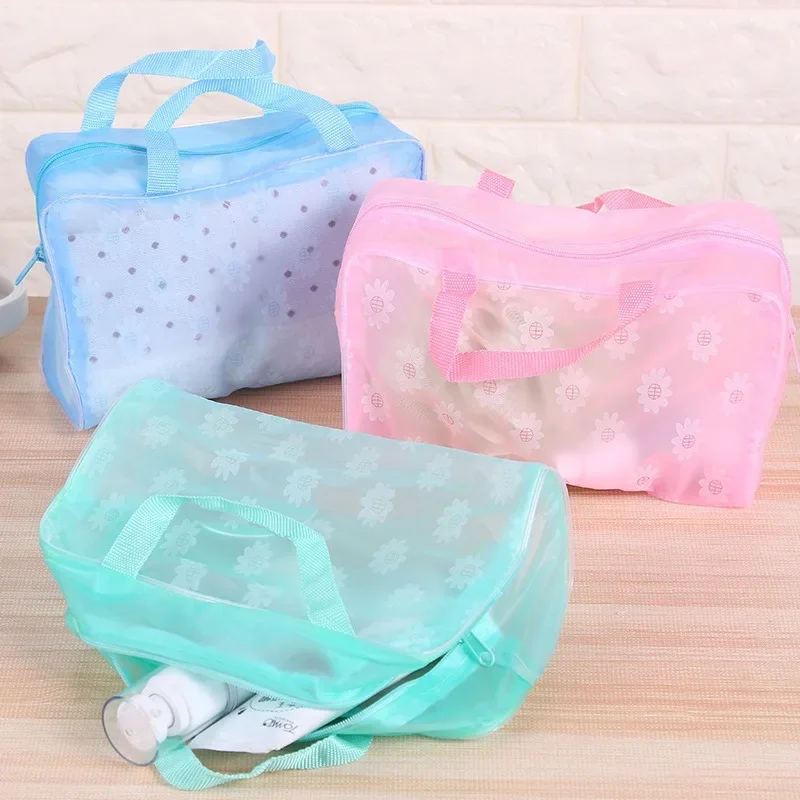 PVC Makeup Bag Transparent Toiletry Cosmetics Storage Bag Pouch Creative Washiong Fashion Women\'s Floral Cosmetic Bag