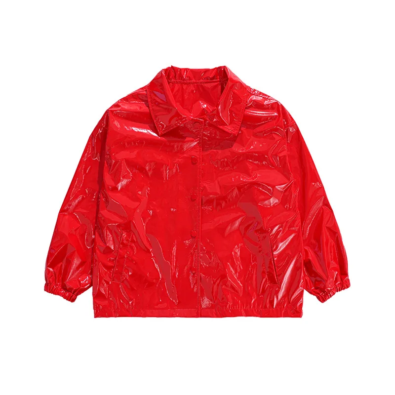 Traje de dança jazz infantil, conjunto de couro brilhante, colheita elegante exposto hip-hop menina dança de rua traje