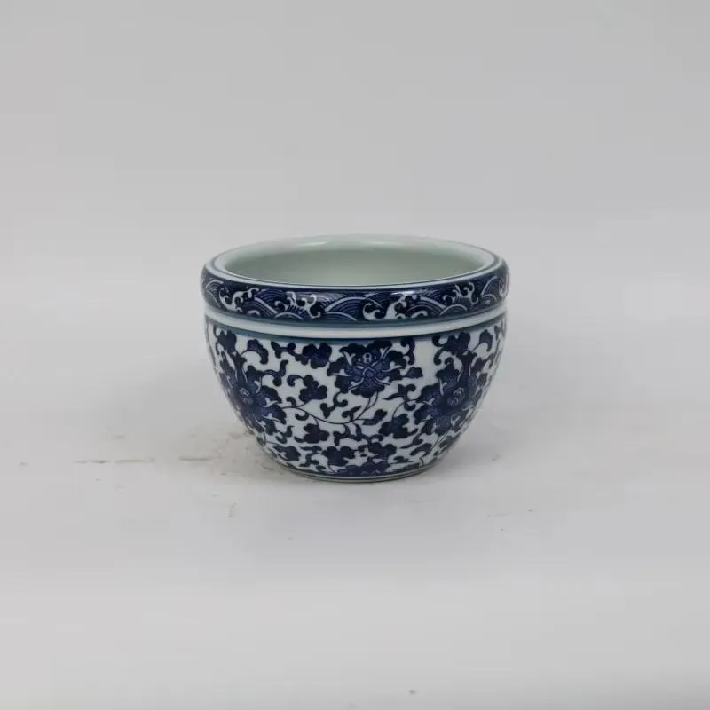Mini Chinese Style Blue and White Lotus Ocean Pattern Flower Pot Succulent Plant Pot for Home Decoration