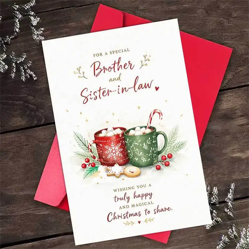 1pc Greeting Card And 1pc Envelope Warm Christmas Greeting Card, 2pcs Cocoa Mugs with 