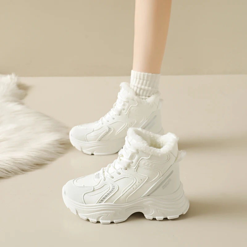 

Women Chunky Sneakers Winter Plush Thick High Top Cotton Shoes Female Leisure Non-slip Snow Platform Shoes Lace-up Size 35-40