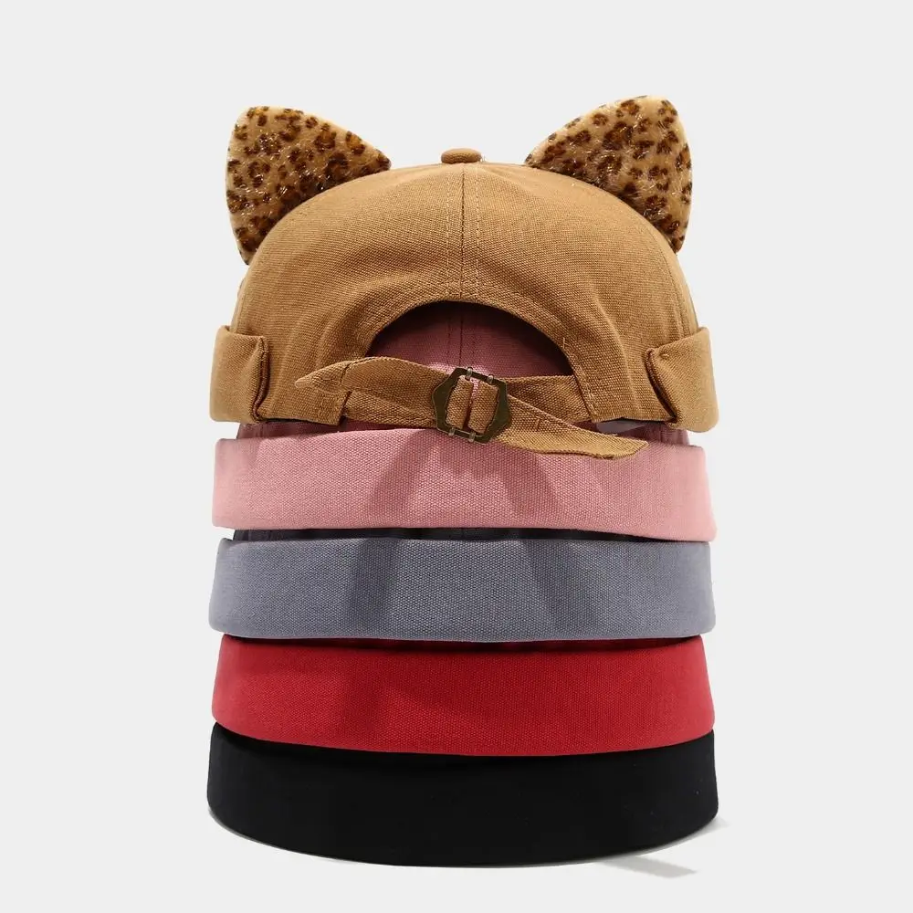 Simple Cute Cat Ears Brimless Hat Breathable Adjustable Sunshade Cap Solid Color Unisex Casual Melon Caps Outdoor