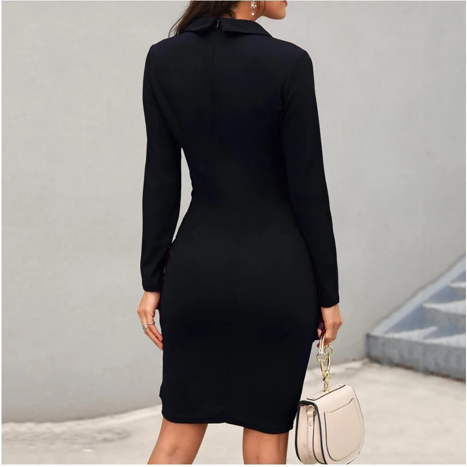 Spring Autumn Women's Slim Fit Bodycon Buttoned Professional Dress Professional Business Style Office Dresses Work Vestidos
