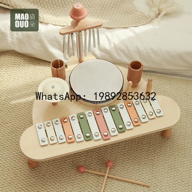 Multifunctional Wooden Drum Set Baby Music Stand Music Enlightenment Early Education Educational Drumming Children's Toy