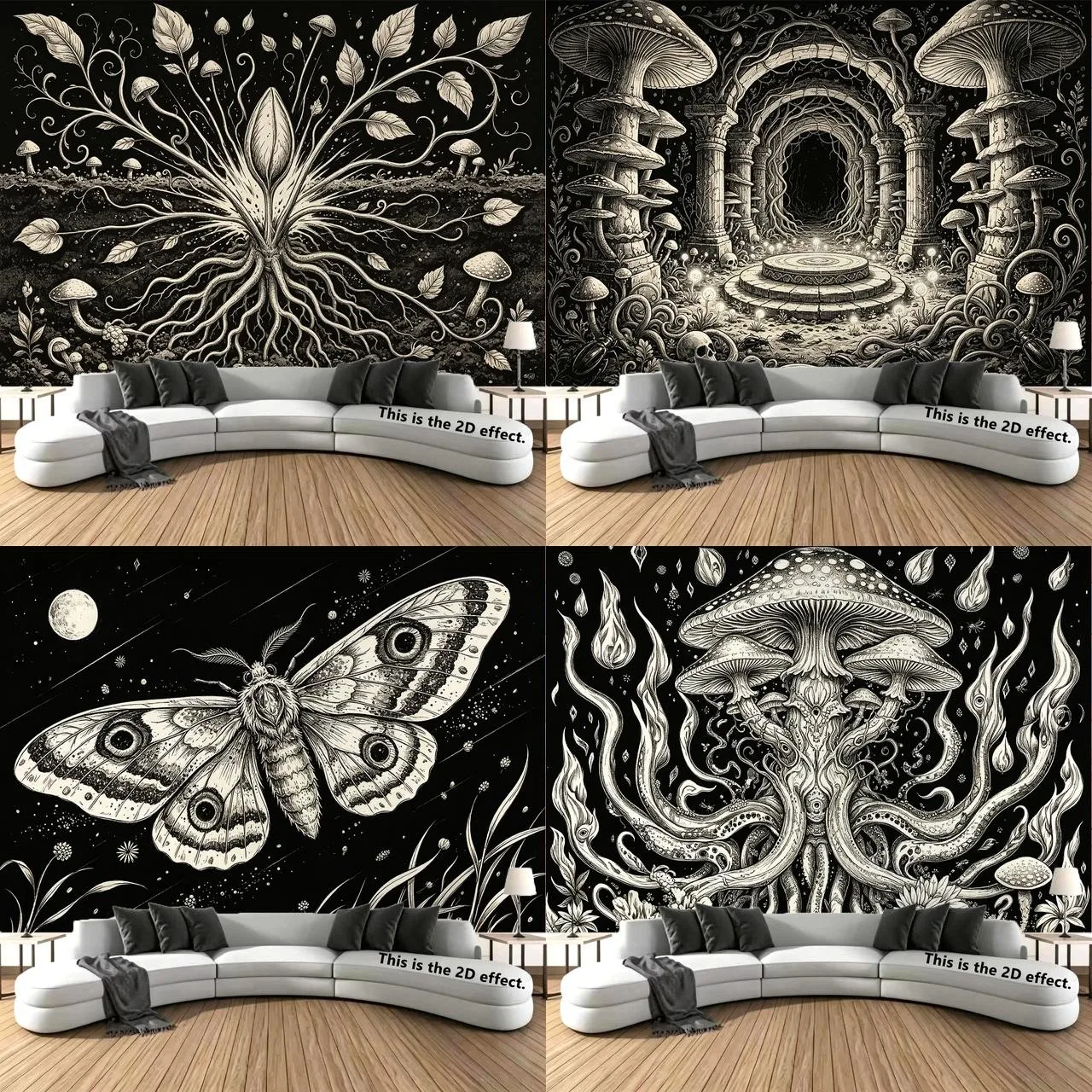 Gothic Mushroom Moth Background Tapestry For Bedroom, Bedside Decoration, And Dormitory Use