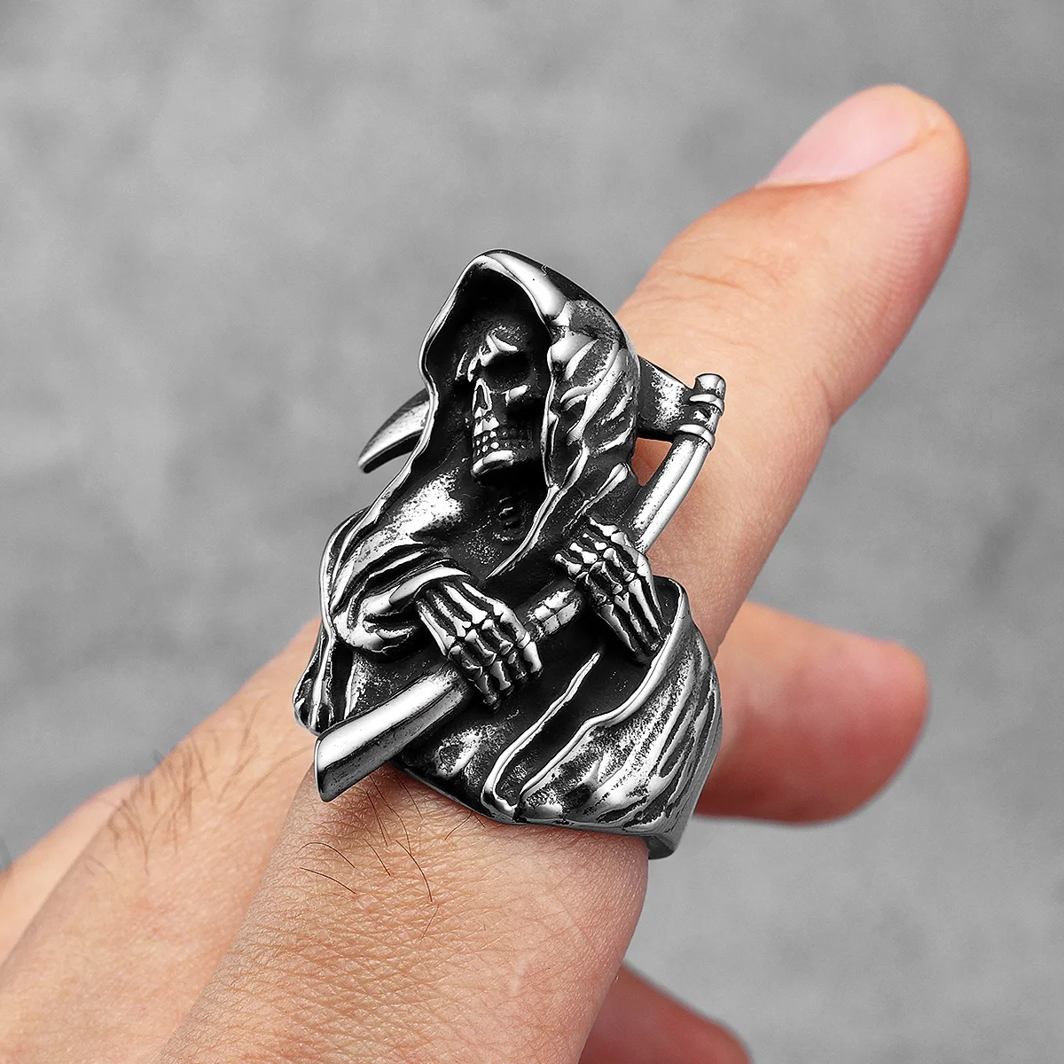 Grim Reaper Stylish Skull Men Rings Stainless Steel Women Jewelry Punk Retro New In Rock Fashion Accessories Gift Wholesale