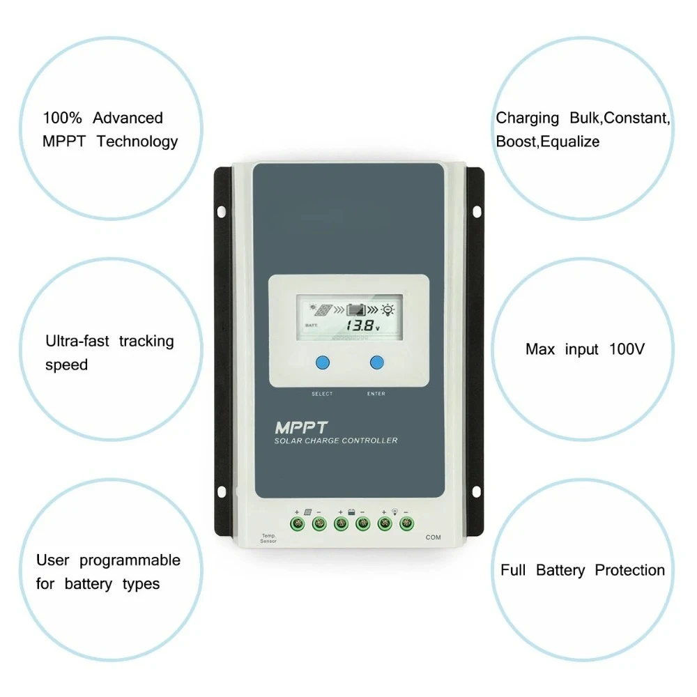 

LCD 10A 20A 30A 40A Солнечный регулятор 12V 24V для свинцово-кислотных гелевых уплотнений, прожекторных литиевых батарей EPever MPPT Контроллер солнечного зарядного устройства