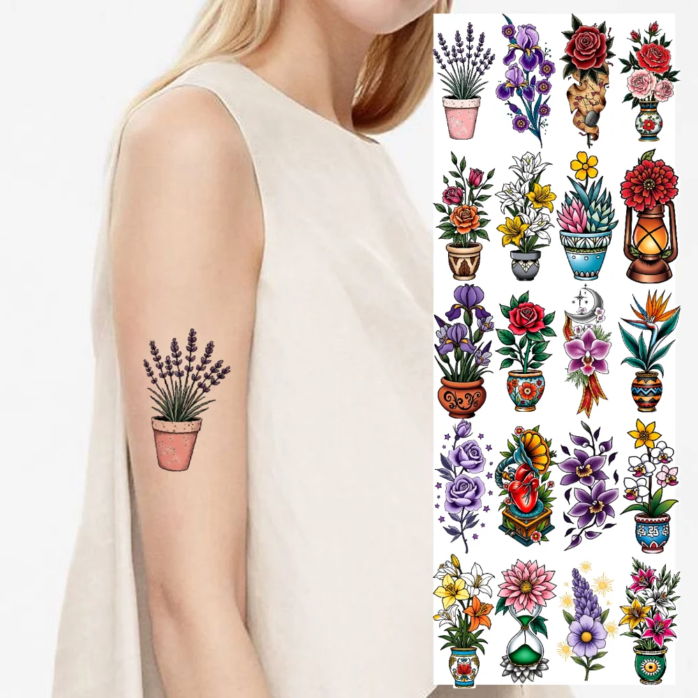 

28pcs Temporary Tattoo Temporary Tattoo Stickers Lantern Orchids Sunflowers For Shoulders Chest Adults