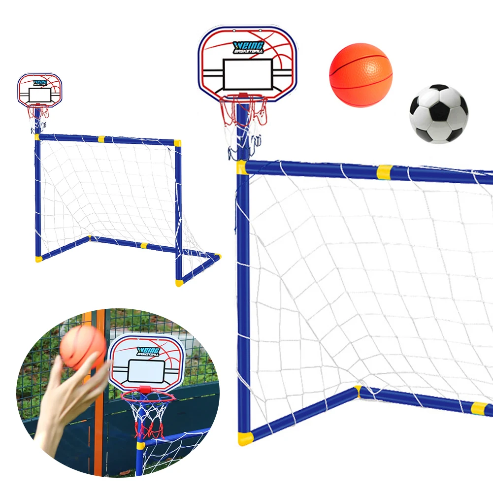 

2 In 1 Portable Soccer Goal with Basketball Stand Football Goal Fun Games Toys for Boys Girls 3-12 Years Old