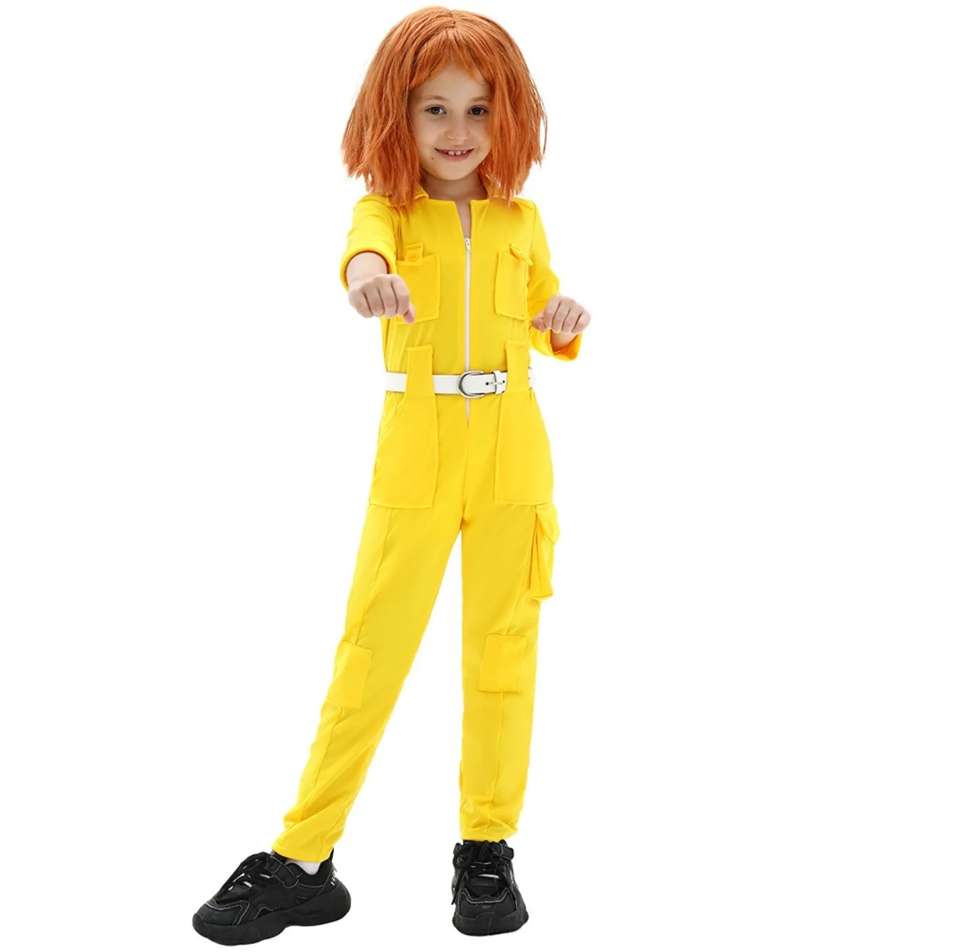 Kids Teenage Mutant Ninja Turtle April O'neil Costume Halloween Cosplay Party Yellow Jumpsuit with Belt