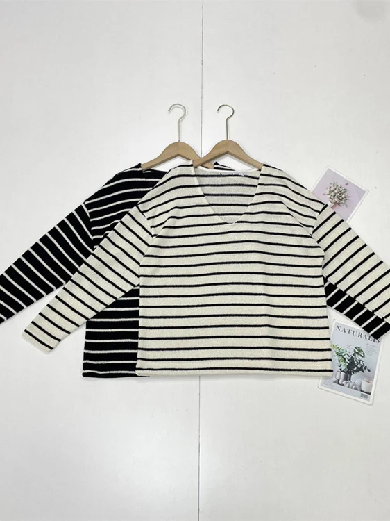 

Женский длинный вязаный свитер Sve V-Ne, весна-осень, новый классический пуловер в полоску с круглым вырезом, удобный пуловер Lazy Faion