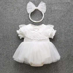 Princess Baby Girl Summer Dress 2023 Short Sleeve Lace White Tulle Dresses Infant Party Clothes Outfit