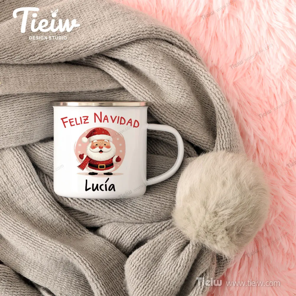 Customizable Christmas Enamel Mug for Kids – Santa Claus Design with \