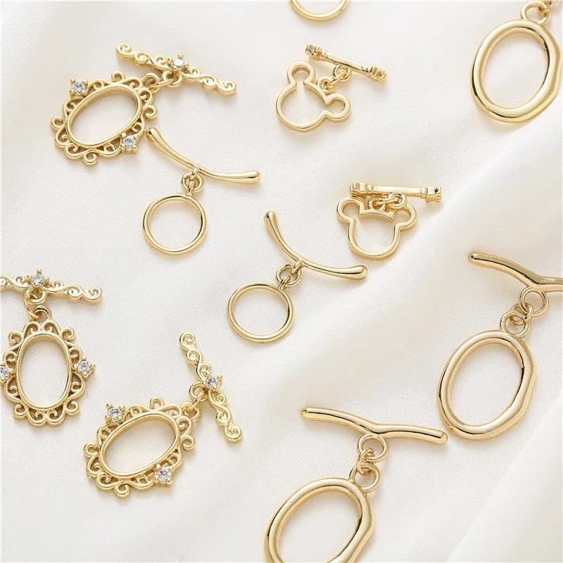 5 Sets Brass 14K Gold Plated Flower Toggle Clasps OT Clasp Necklace Bracelet Buckle Connector for DIY Jewelry Making Accessories