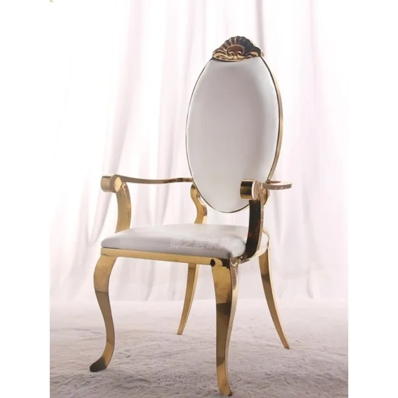 Light luxury stainless steel golden luxury dining chair with armrests, home high-end design microfiber leather dining chair