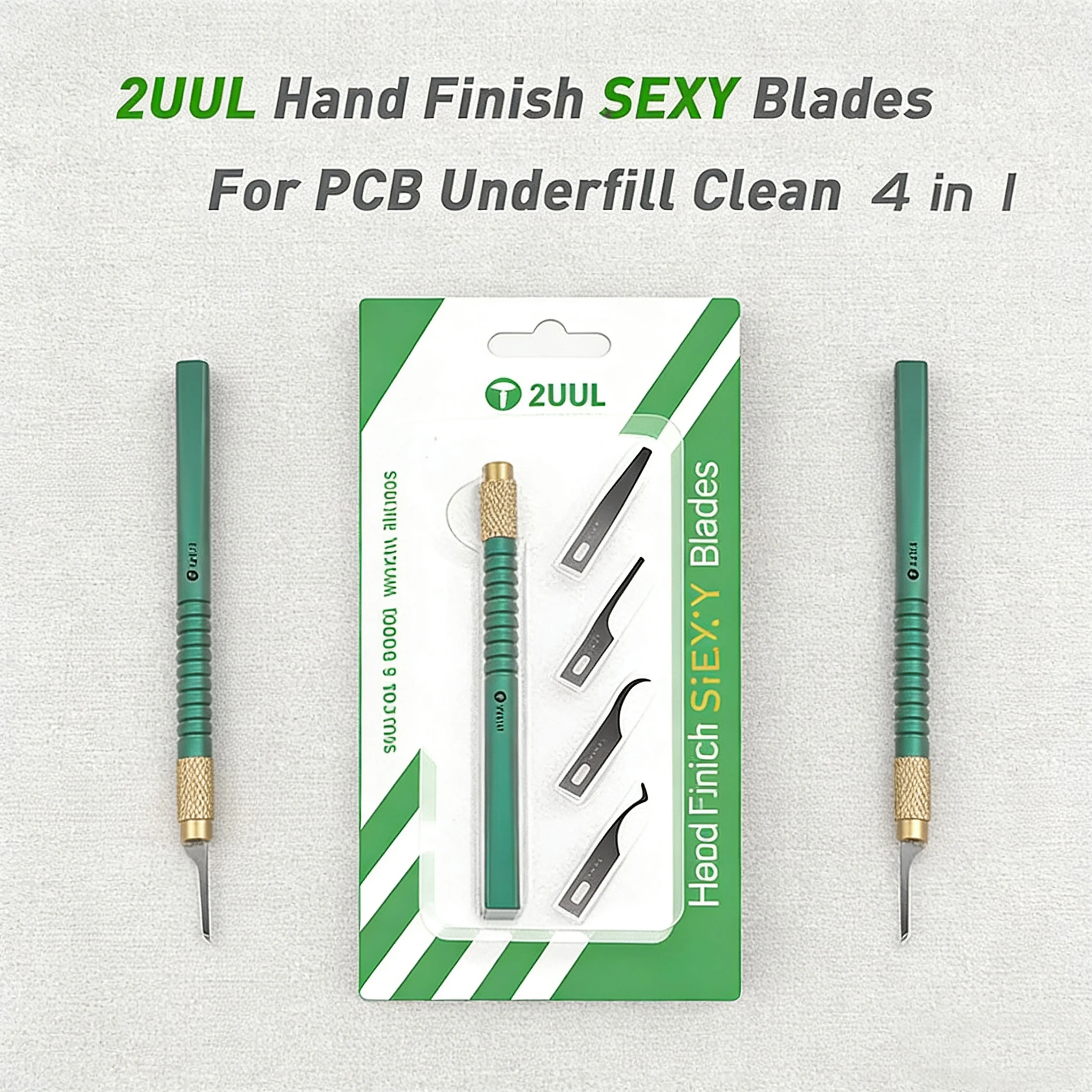 

2UUL DA11 4-in-1 Precision Blade Set, PCB Underfill & Phone Motherboard Chip Glue Removal Scraping Pry Knives Tool