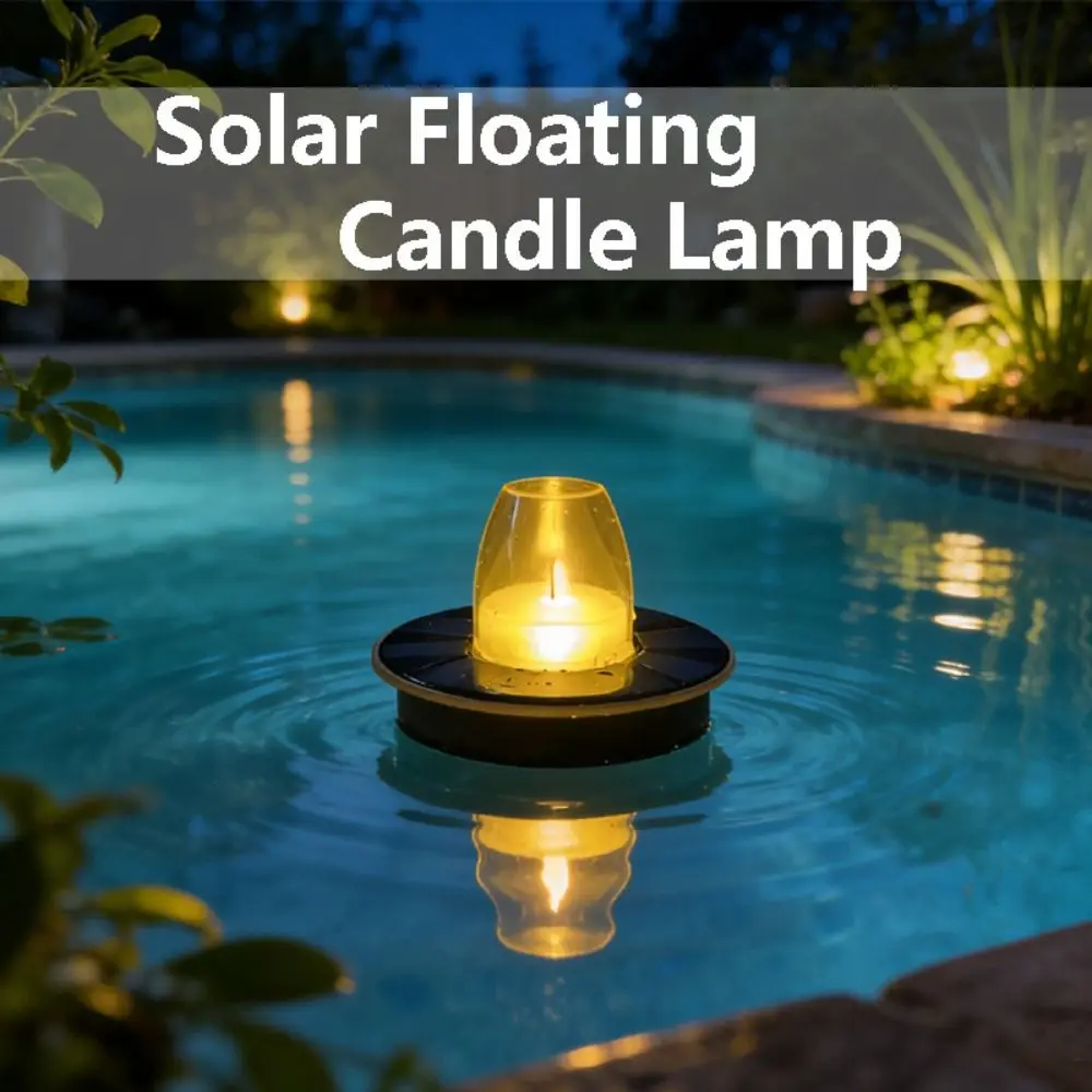 Waterproof Floating Candle Light Buoyant Simulated Flame Solar Floating Candle Lamp Luminous Amber Cover