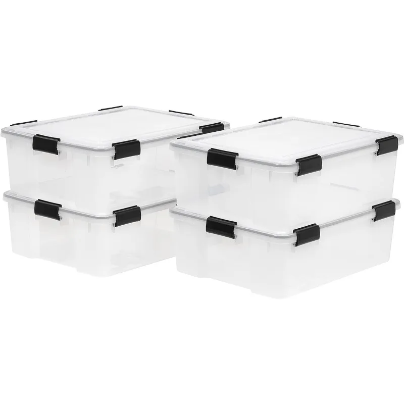 Qt Storage Box with Gasket Seal Lid, 4 Pack - BPA-Free, Made in USA - Heavy Duty Moving Containers with Tight Latch