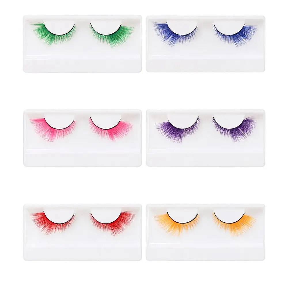 1 Pairs Dramatic Look Colorful False Eyelashes Masquerade Soft Fluffy Colored Lashes Cosplay Party Eyelash Extension