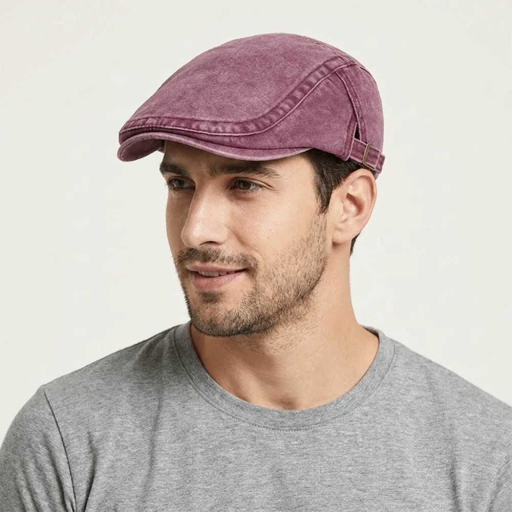 Casual Cotton Washed Denim Newsboy Caps Adjustable British Style Painter Beret Solid Color Forward Hat Flat Cap Summer
