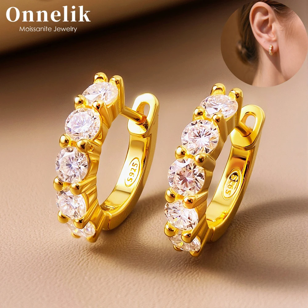 Onnelik 0.1CT Round D VVS1 Moissanite Stud Earrings 3mm Cluster S925 Sterling Silver 18K Gold Plated Fine Jewelry Gift for Women