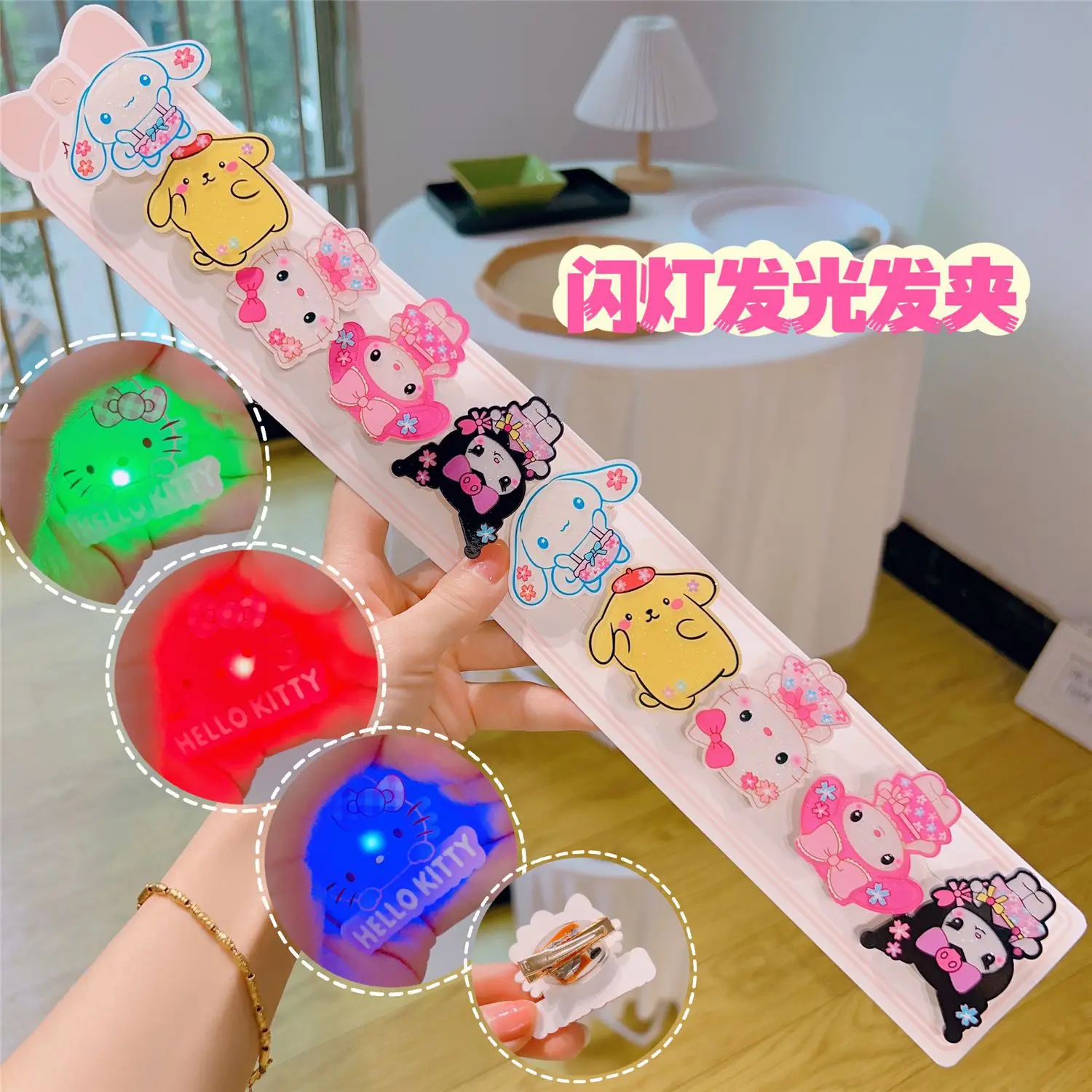 

10Pcs/set Sanrio Hello Kitty Luminous Hair Clips Cinnamoroll Kuromi Anime Girls Bb Clips Hairpin Melody Cartoon Hair Accessories