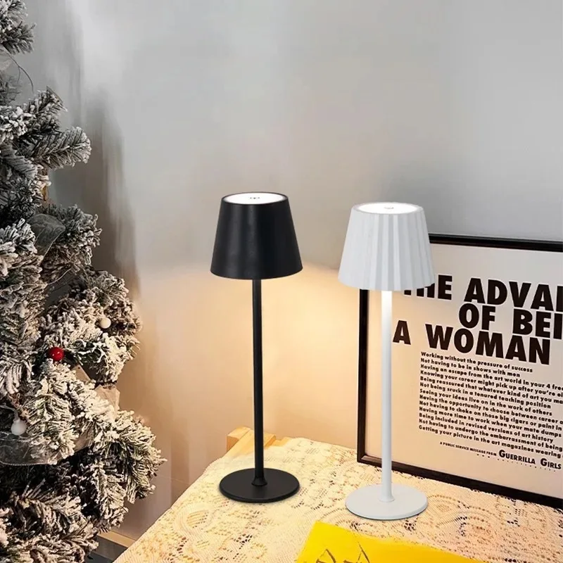 Nordic minimalist wireless charging table lamp with touch three-level dimming, long battery life, and an atmospheric nightlight