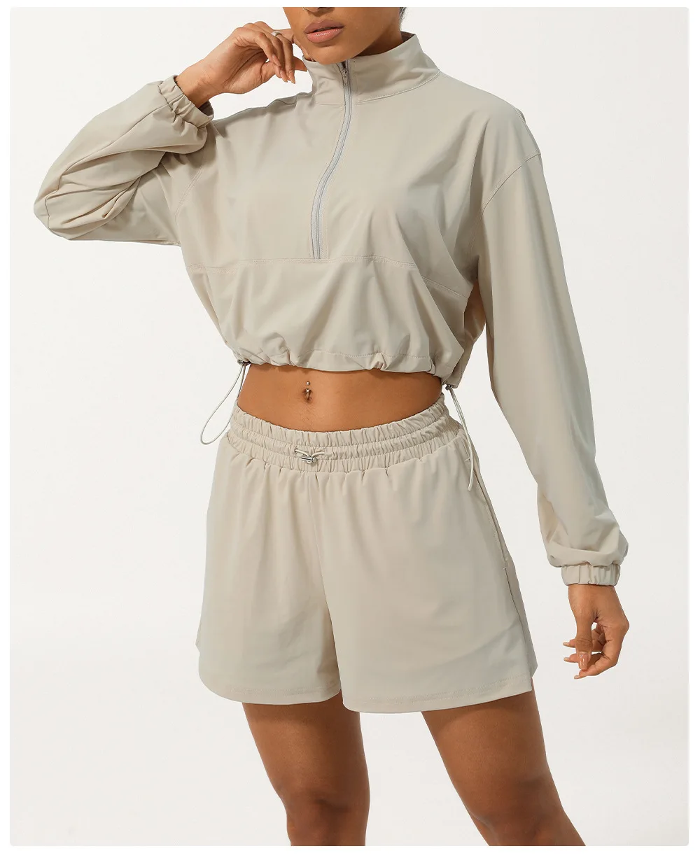 Frauen Outdoor-Lauf anzug Sommer einfarbig zweiteilig Yoga-Set atmungsaktive schnell trocknende Fitness-Sport bekleidung Trainings kleidung – Detail 10