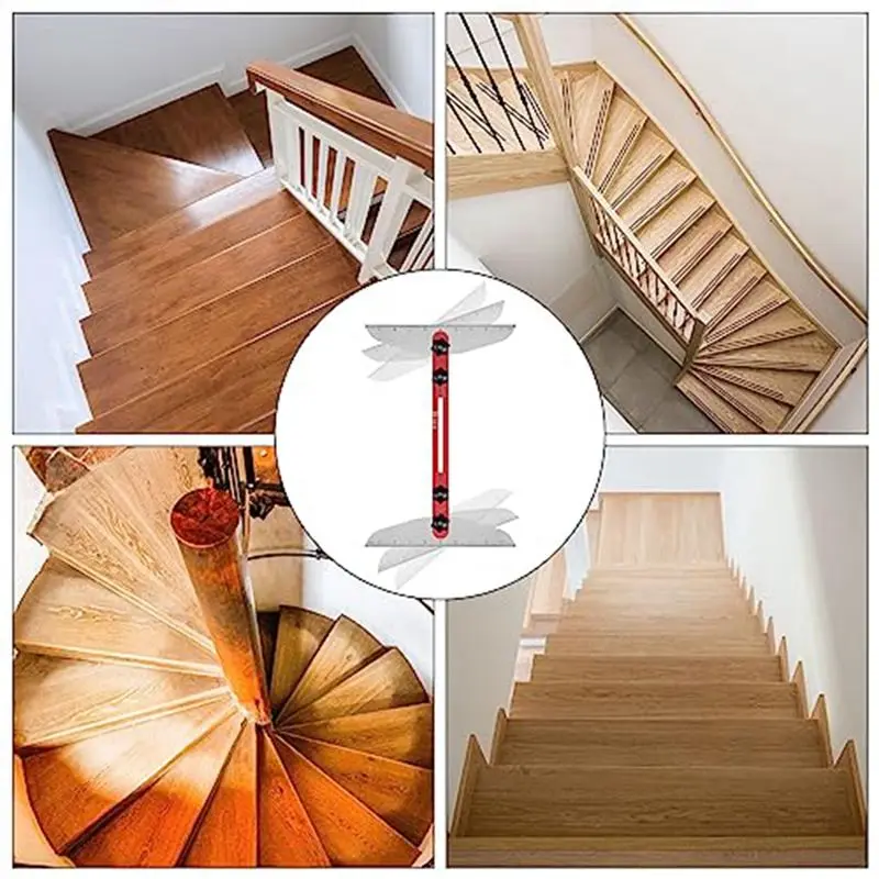 Stair Tread Template Tool 9Inch-54Inch Adjustable Length Stair Measuring Tool Jig For Stair Treads Suitable For Stairs Red-New