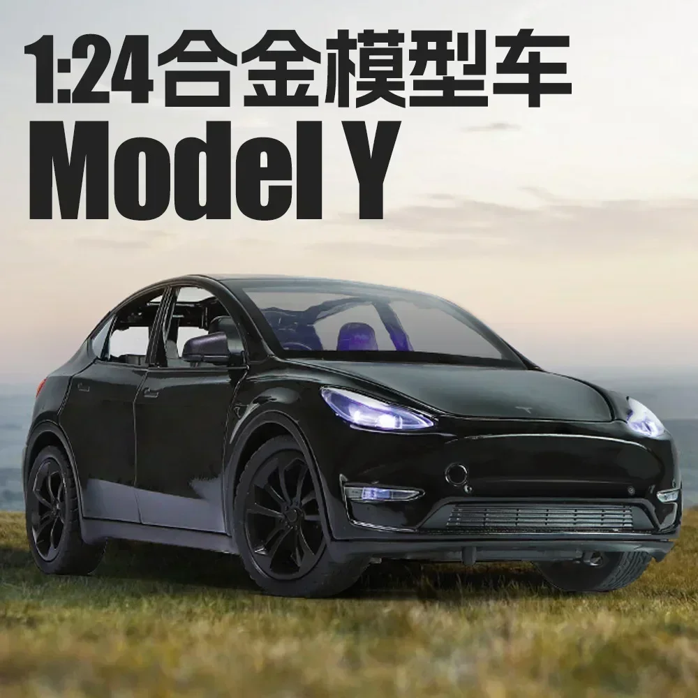 1:24 Tesla Model Y High Simulation Diecast Metal Alloy Model Car Sound Light Pull Back Collection Kids Toy Gifts C203