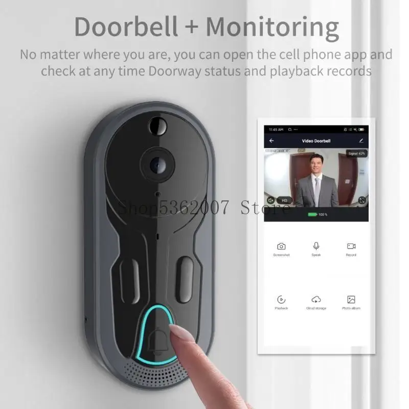 

1 Set Video Doorbell Camera 1080P Night View 2.4GHz Band WiFi Remote Wakeup Intelligent Home Integration 40JB