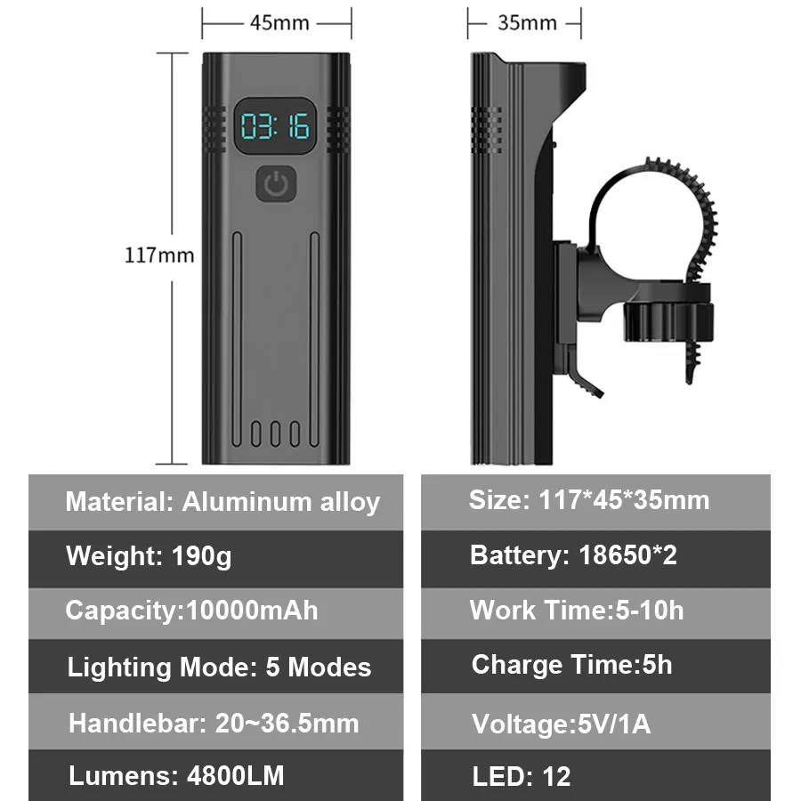 NEWBOLER 12 LED Bike Light 4800 Lumens USB Chargeable Aluminum MTB Bicycle Light 10000mAh Power Bank Headlight Bike Accessorie