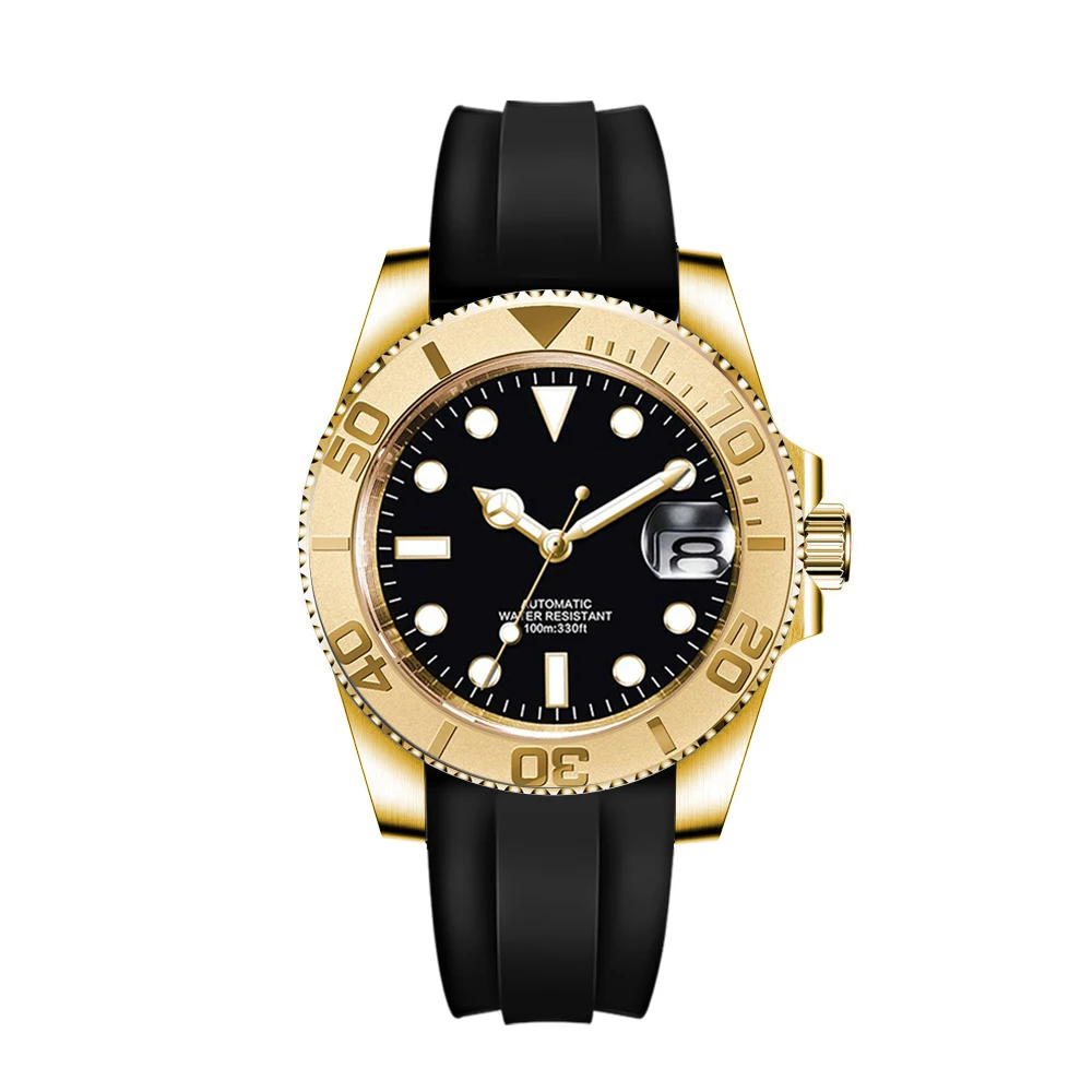 Custom logo 40mLuxury NH35/ Miyota Automatic Mechanical Wristwatch MenYacht Watch Clock Ceramic Bezel Two Tone Gold Rubber Band view 3