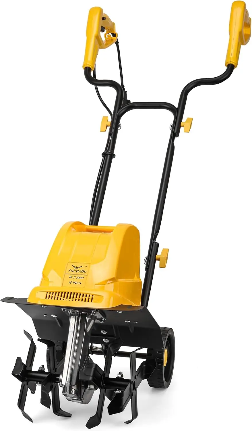 Garden Rototiller 12-Inch 10.5-Amp Corded Electric Tiller/Cultivator, Adjustable Wheels, 8-Inch Tilling Depth, Powerful