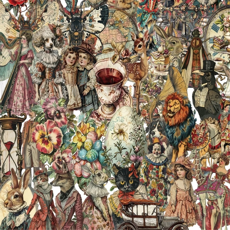 W89C 50 Sheets Victorian Sticker Retro Stationery Sticker Waterproof Sticker