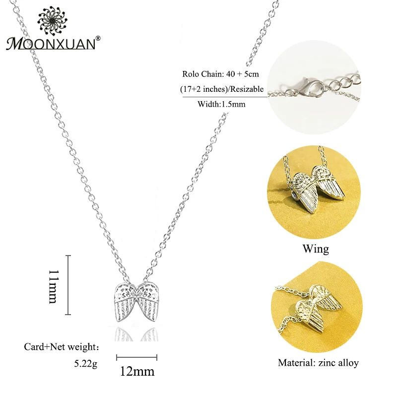 MOONXUAN Alloy Guardian Angel Wings Pendant Necklace for Women Gift with Card Reminder Sliver Plated Jewelry