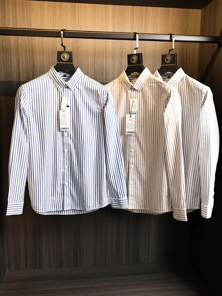 

Men's Classic Stripe Busin irt Long Sve Cotton Lyocell Blend Spring Faionable Breathable Stand Fit Button up