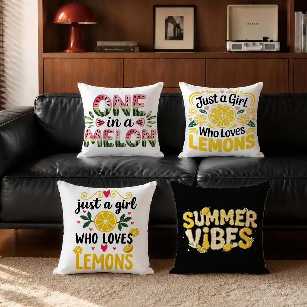 Lemon Summer Slogan Cushion Cover Cushion Cover Set 4Pcs 50x50 45x45 40x40 Pillowcase Decorative Sofa Home Decor