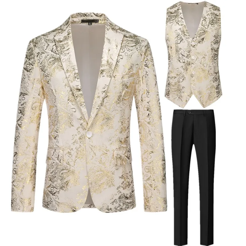 

2026 Новый роскошный мужской бархатный костюм с принтом азиатского размера, модный комплект из трех предметов для бизнеса, свадьбы и банкета.