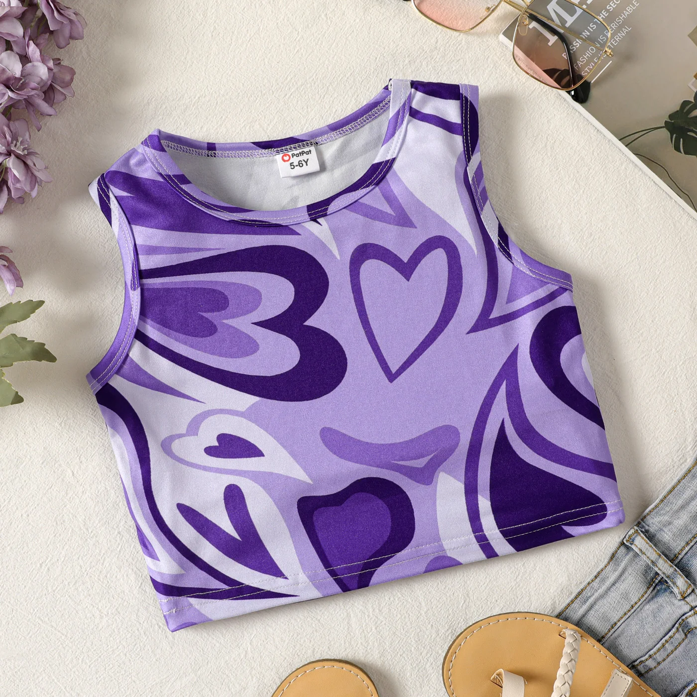 PatPat Kid Girl Heart Print Tank Top