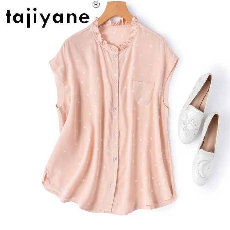 

TAJIYANE 100% Mulberry Silk Shirt Women Loose Sleeveless Polka Dot Shirts Real Silk Summer Tops for Woman Clothes 2026 Рубашка
