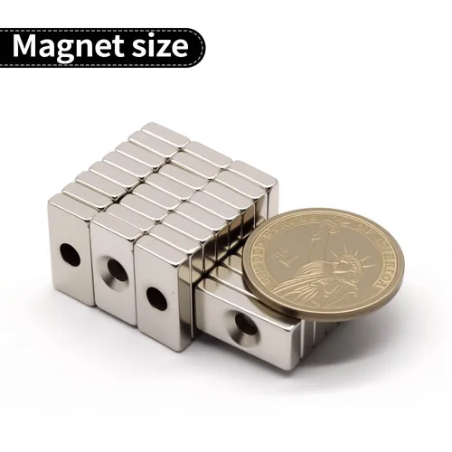 Imagen 2 del producto Imán de neodimio súper fuerte N35 NdfeB bloque magnético permanente con agujeros imán potente imán para refrigerador 20x10x4-4