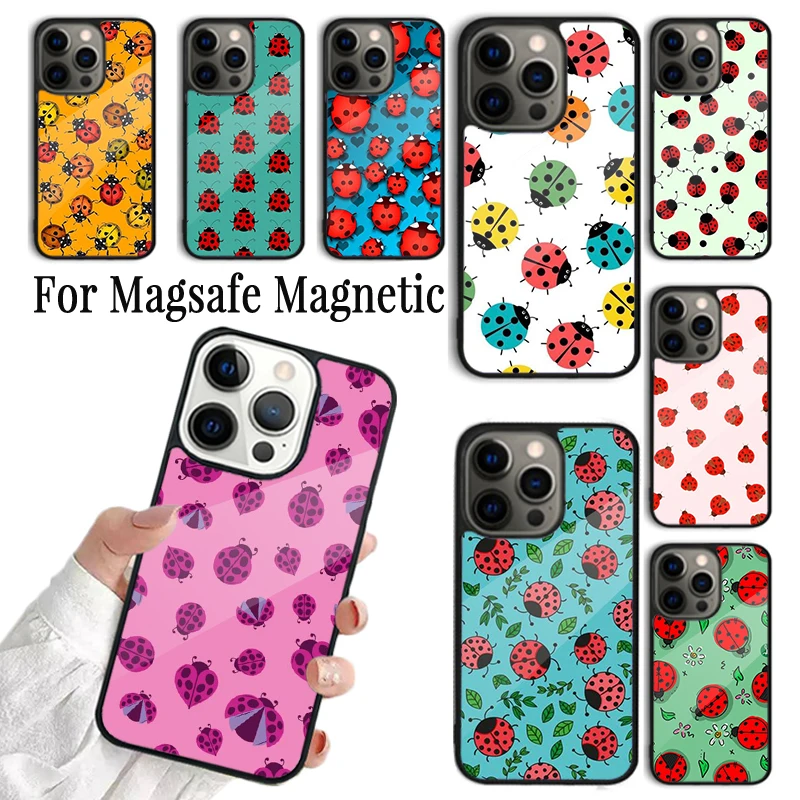 Coque Phone Case For iPhone 16 15 14 13 12 Mini 11 Pro Max Plus Magsafe Magnetic Wireless Charging Cover Seven-Star Ladybug