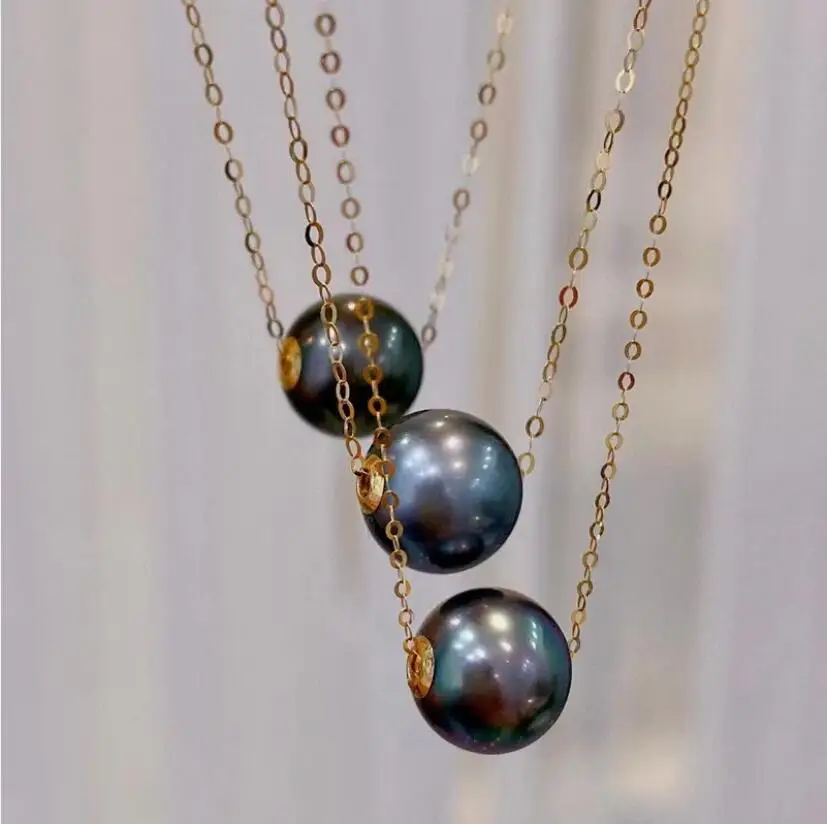 HUGE 11-12MM 10-11MM SOUTH SEA TAHITIAN GENUINE BLACK PEARL WAY TH PENDANT NECKLACE 925s