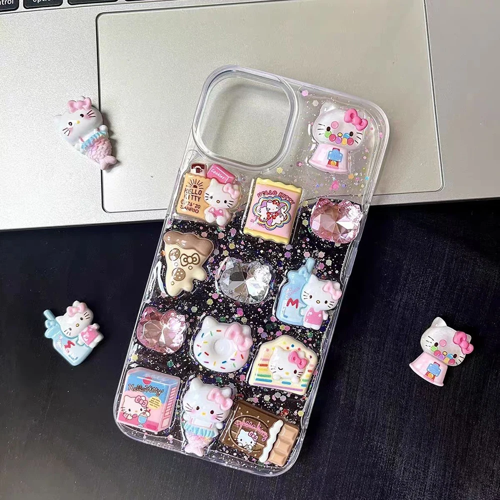 Super Cute Sanrio Hello Kitty Drip Glue Sanrio Doll Hello Kitty Kuromi Doll for Iphone 15 14 13 12 11 15Promax Kawaii Girls Case